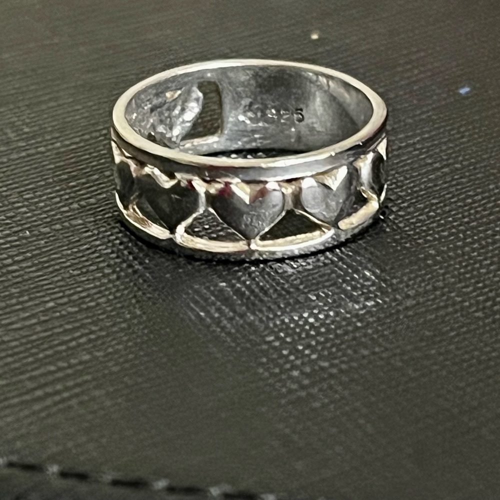 Vintage Puffy Heart 2/3 Eternity Band 925 Sterling Silver Ring